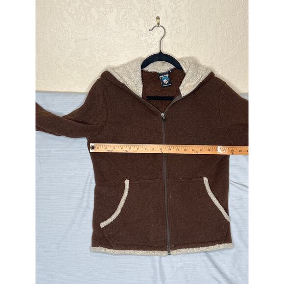 Kuhl size M jacket brown/cream zip up hooded soft cozy **flaws see photos - Picture 4 of 10